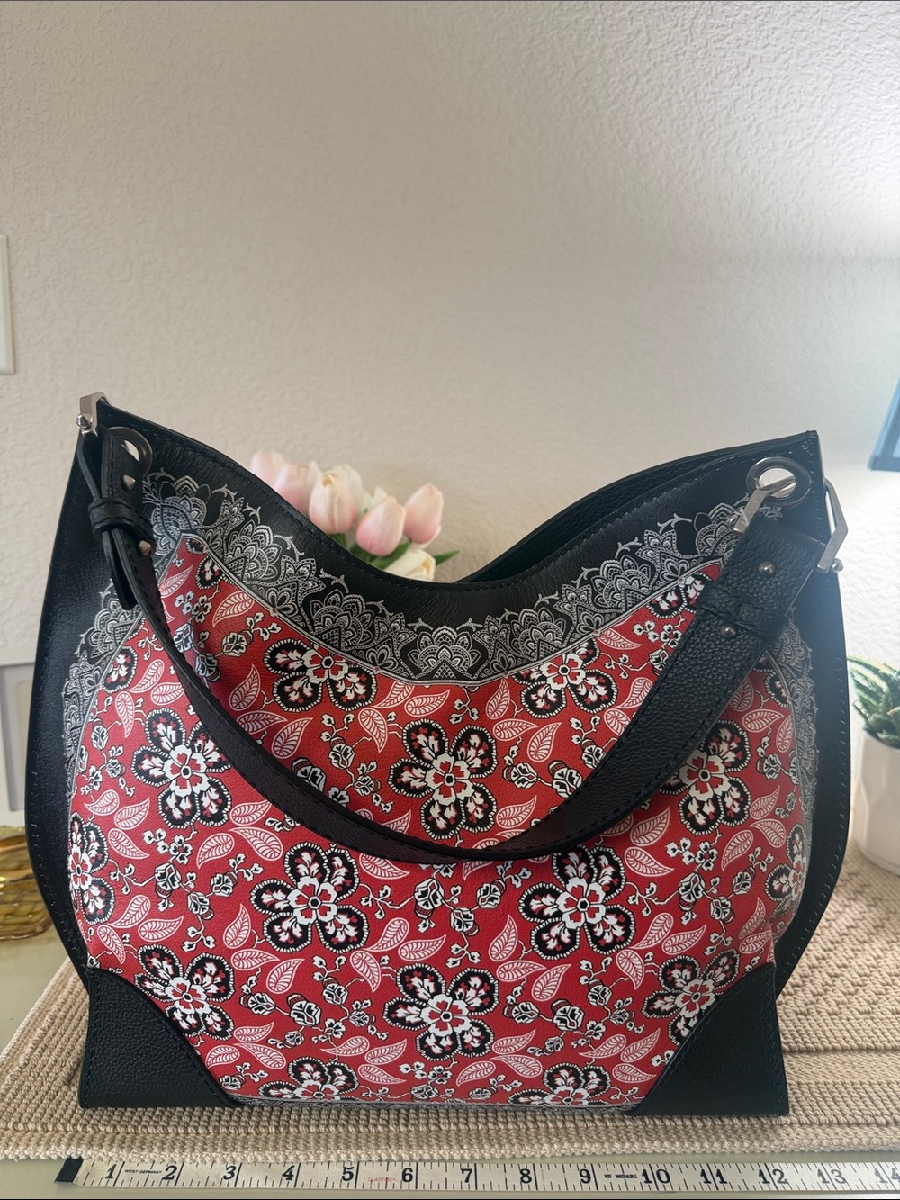 Alexander McQueen with COA Floral Bandana Print Leather Hobo Shoulder Bag